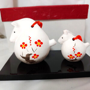 Japanese Dorei Bells Year of the Horse Box Set of 2 Zodiac Uma Yakushi Ceramic
